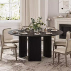 PexFix 60 Table à manger ronde moderne avec pieds de colonne rayés Table de cuisine en bois massif Patins anti-rayures pour salle à manger et bar de cuisine en noir
