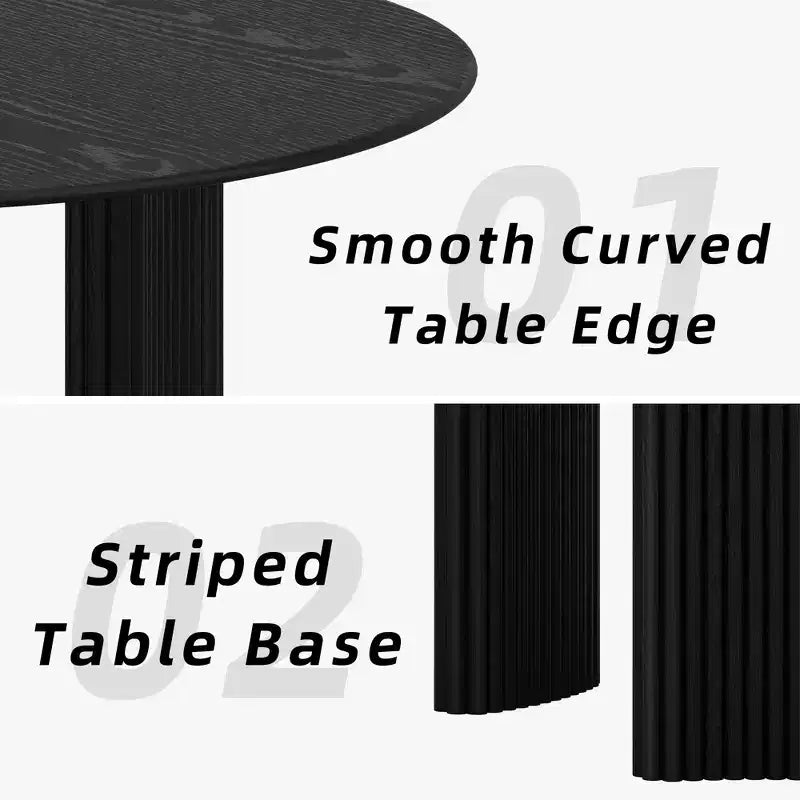 PexFix 60 Table à manger ronde moderne avec pieds de colonne rayés Table de cuisine en bois massif Patins anti-rayures pour salle à manger et bar de cuisine en noir