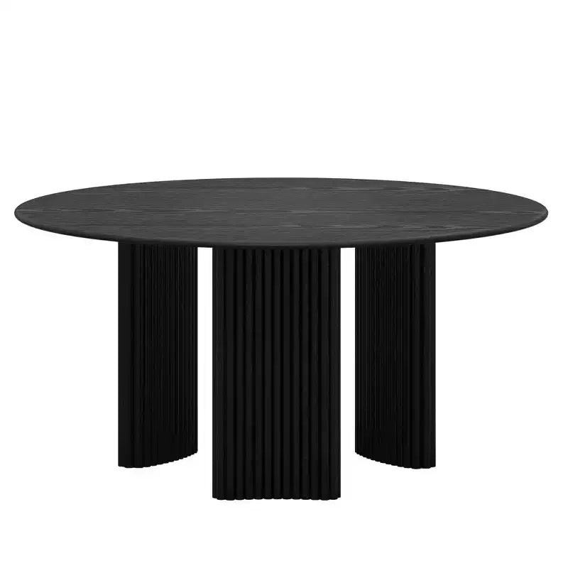PexFix 60 Table à manger ronde moderne avec pieds de colonne rayés Table de cuisine en bois massif Patins anti-rayures pour salle à manger et bar de cuisine en noir