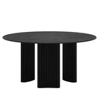 PexFix 60 Table à manger ronde moderne avec pieds de colonne rayés Table de cuisine en bois massif Patins anti-rayures pour salle à manger et bar de cuisine en noir
