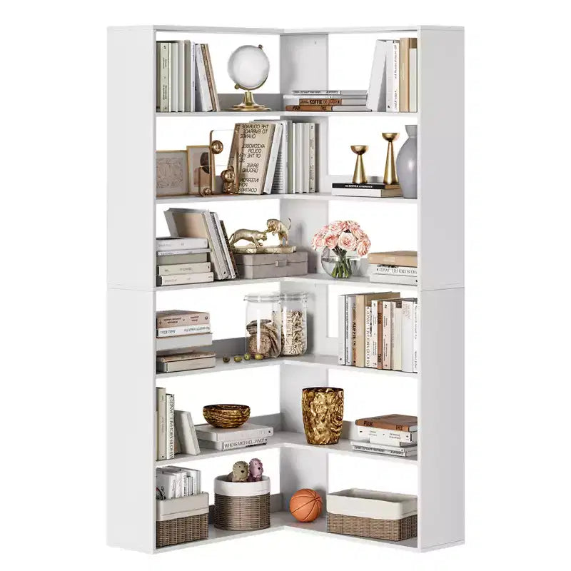 Étagère d'angle en forme de L à 6 niveaux avec séparateurs, style vintage, pour salon et bureau