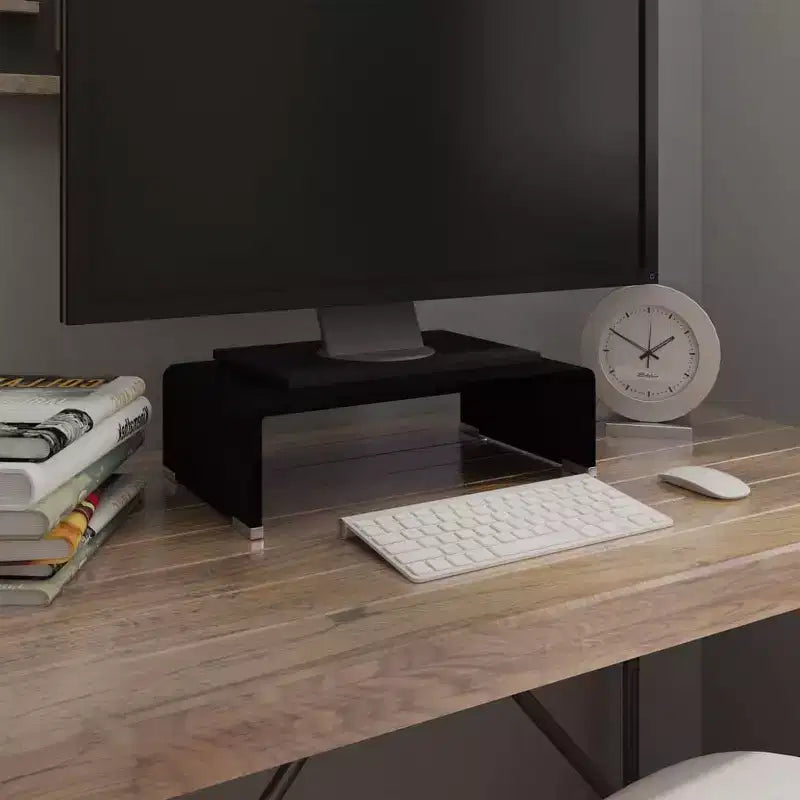 vidaXL Meuble TV verre trempé noir, plastique Moyen Meuble TV épuré