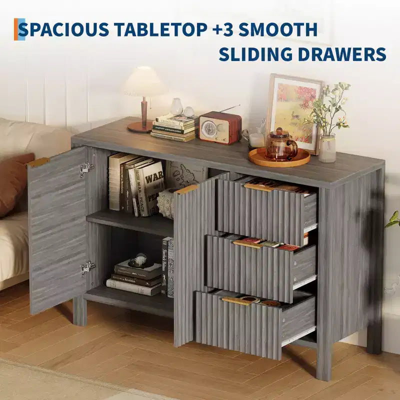 Bahut en bois avec 3 tiroirs et 2 portes Buffet moderne pour salon et cuisine