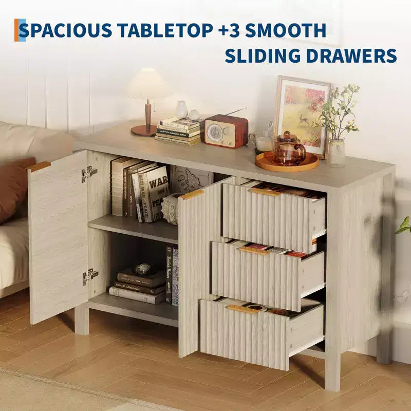 Bahut en bois avec 3 tiroirs et 2 portes Buffet moderne pour salon et cuisine