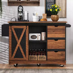 Chariot de cuisine Okak Farmhouse avec abattant, organiseur de comptoir roulant avec porte coulissante, prise de courant, îlot de cuisine pour la maison