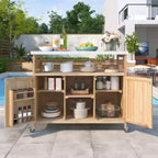 Okak Îlot de cuisine d'extérieur avec plaque de cuisson et grille en acier, chariot de bar en bois massif avec roulettes verrouillables, armoire de rangement extérieure pour jardin, barbecue