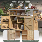 Okak Îlot de cuisine d'extérieur avec plaque de cuisson et grille en acier, chariot de bar en bois massif avec roulettes verrouillables, armoire de rangement extérieure pour jardin, barbecue