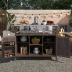 Okak Îlot de cuisine d'extérieur avec plaque de cuisson et grille en acier, chariot de bar en bois massif avec roulettes verrouillables, armoire de rangement extérieure pour jardin, barbecue