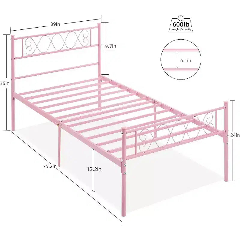 Cadre de lit plateforme double Acekool en métal avec tête et pied de lit en forme de cœur, 12,2" de rangement sous le lit, support à lattes métalliques robustes, noir