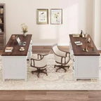 Bureau de direction avec tiroirs, bureau d'ordinateur de style rustique avec station de charge, bureau d'ordinateur en bois de 136 cm avec rangement pour dossiers