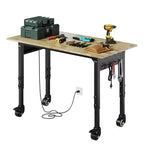 COZONY Établi Robuste avec Prise de Courant, Plateau en Bois Réglable en Hauteur, Table de Travail Roulante pour Atelier de Garage