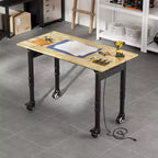 COZONY Établi Robuste avec Prise de Courant, Plateau en Bois Réglable en Hauteur, Table de Travail Roulante pour Atelier de Garage