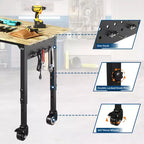 COZONY Établi Robuste avec Prise de Courant, Plateau en Bois Réglable en Hauteur, Table de Travail Roulante pour Atelier de Garage