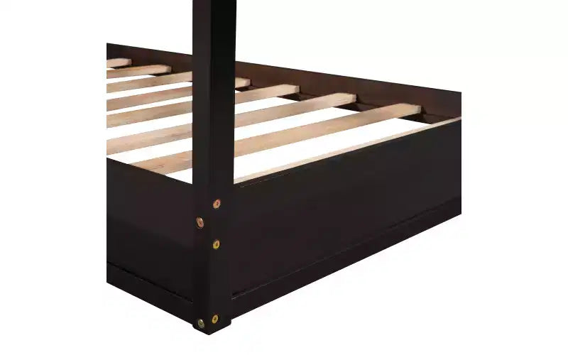 Lit en bois en forme de L taille jumeau pour 2 enfants, lit de jour d'angle en forme de L avec clôture et cadre à lattes pour chambre à coucher