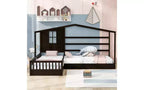 Lit en bois en forme de L taille jumeau pour 2 enfants, lit de jour d'angle en forme de L avec clôture et cadre à lattes pour chambre à coucher