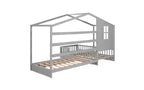 Lit en bois en forme de L taille jumeau pour 2 enfants, lit de jour d'angle en forme de L avec clôture et cadre à lattes pour chambre à coucher