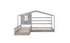 Lit en bois en forme de L taille jumeau pour 2 enfants, lit de jour d'angle en forme de L avec clôture et cadre à lattes pour chambre à coucher