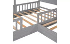 Lit en bois en forme de L taille jumeau pour 2 enfants, lit de jour d'angle en forme de L avec clôture et cadre à lattes pour chambre à coucher