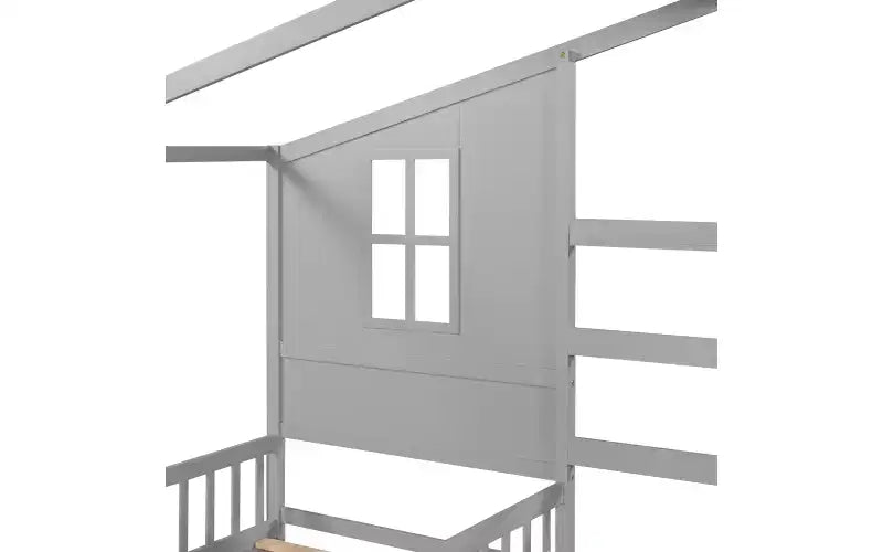 Lit en bois en forme de L taille jumeau pour 2 enfants, lit de jour d'angle en forme de L avec clôture et cadre à lattes pour chambre à coucher