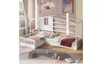 Lit en bois en forme de L taille jumeau pour 2 enfants, lit de jour d'angle en forme de L avec clôture et cadre à lattes pour chambre à coucher