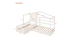 Lit en bois en forme de L taille jumeau pour 2 enfants, lit de jour d'angle en forme de L avec clôture et cadre à lattes pour chambre à coucher