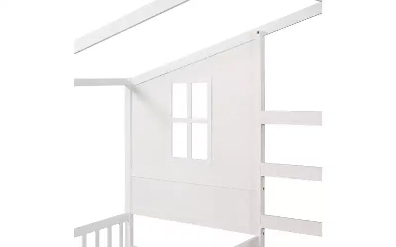 Lit en bois en forme de L taille jumeau pour 2 enfants, lit de jour d'angle en forme de L avec clôture et cadre à lattes pour chambre à coucher