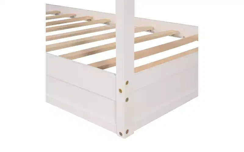Lit en bois en forme de L taille jumeau pour 2 enfants, lit de jour d'angle en forme de L avec clôture et cadre à lattes pour chambre à coucher