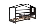 Lit en bois en forme de L taille jumeau pour 2 enfants, lit de jour d'angle en forme de L avec clôture et cadre à lattes pour chambre à coucher