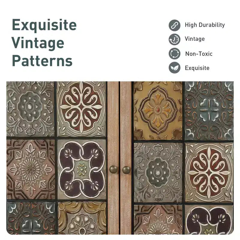 Meuble de Rangement Captiva Designs avec 2 Portes, Motifs Carreaux Vieillis, pour Entrée ou Salon