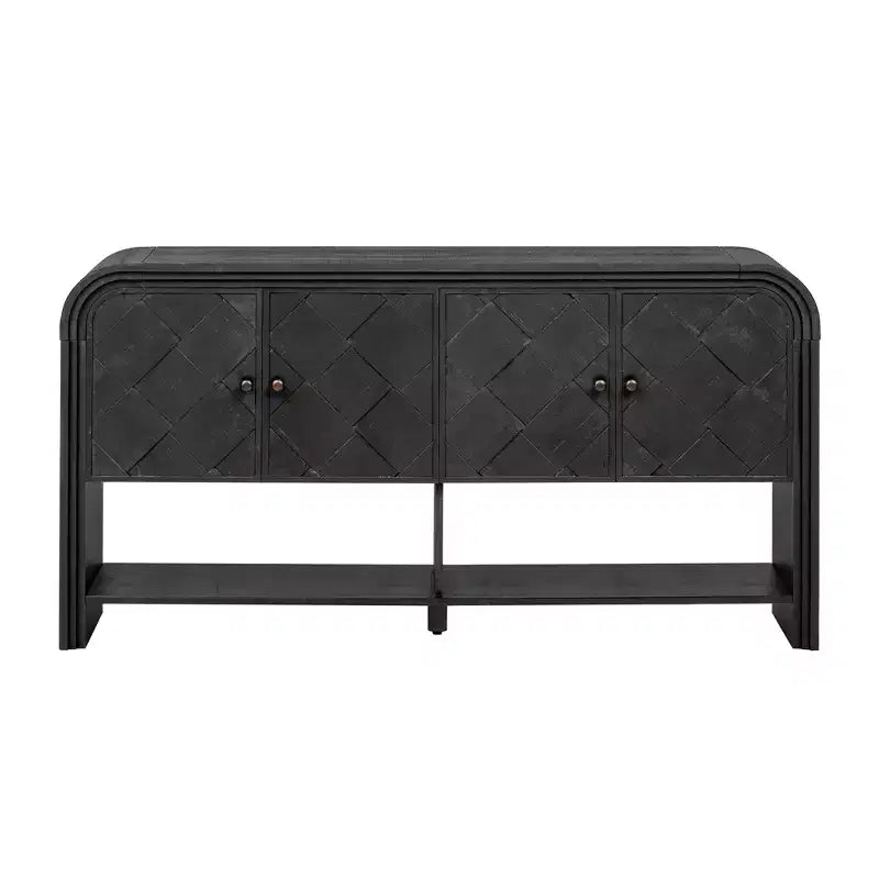 Console en bois avec meuble de rangement, table d'entrée moderne avec lattes en bois tressées pour le salon et l'entrée