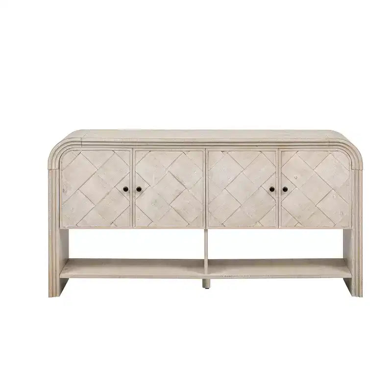 Console en bois avec meuble de rangement, table d'entrée moderne avec lattes en bois tressées pour le salon et l'entrée