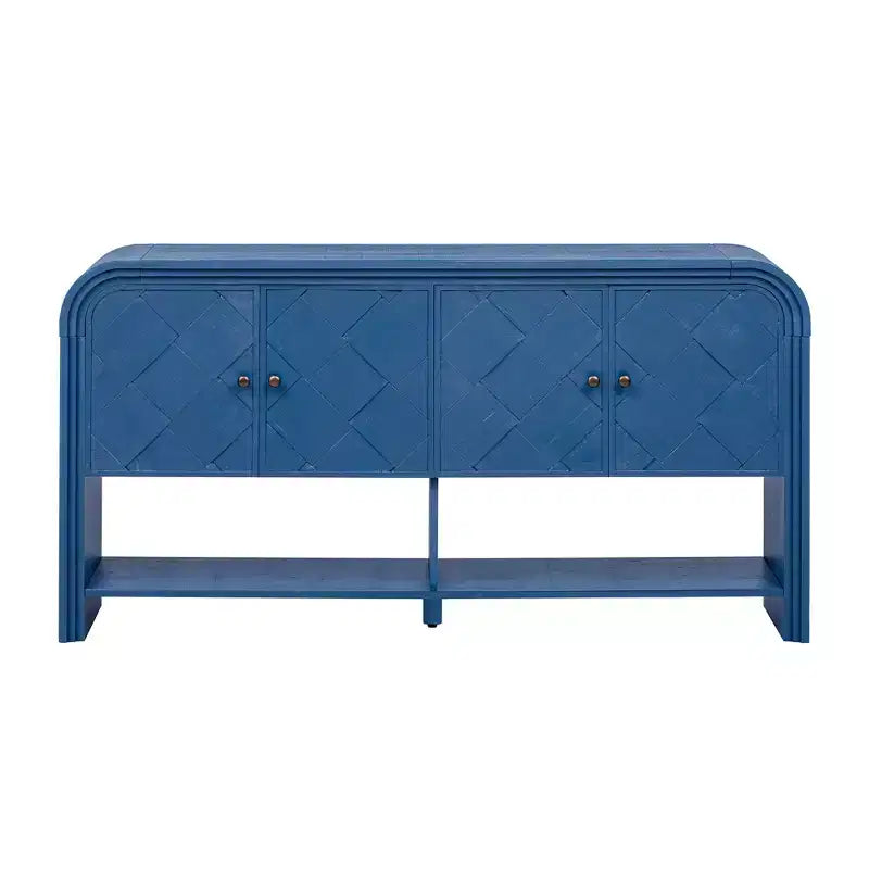 Console en bois avec meuble de rangement, table d'entrée moderne avec lattes en bois tressées pour le salon et l'entrée