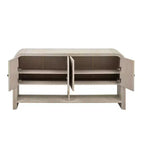 Console en bois avec meuble de rangement, table d'entrée moderne avec lattes en bois tressées pour le salon et l'entrée