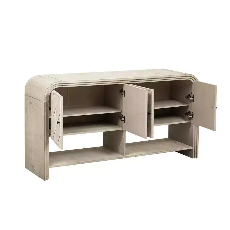 Console en bois avec meuble de rangement, table d'entrée moderne avec lattes en bois tressées pour le salon et l'entrée