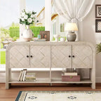 Wood Console Table with Storage Cabinet, Modern Entryway Table with Woven Wood Slats Design for Living Room and Entryway