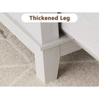 Table basse avec tiroirs, 120 cm, style campagnard, avec étagères ouvertes et 6 pieds de support.