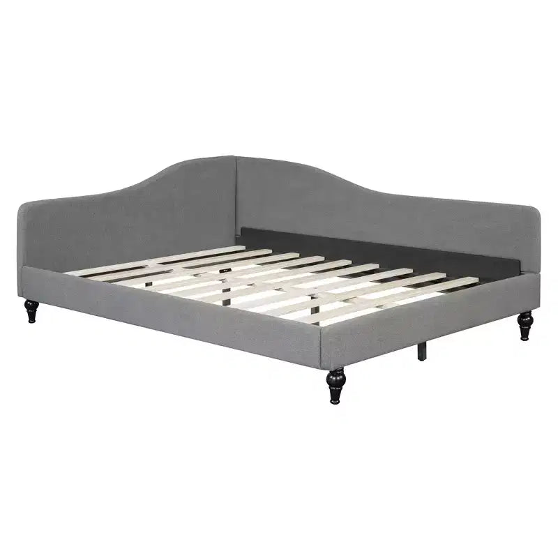 Lit de repos en forme de L capitonné pour deux lits/grand lit, Cadre de lit de repos d'angle en lin avec pieds en bois massif pour salon