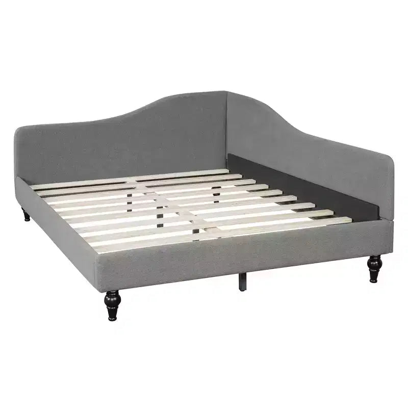Lit de repos en forme de L capitonné pour deux lits/grand lit, Cadre de lit de repos d'angle en lin avec pieds en bois massif pour salon