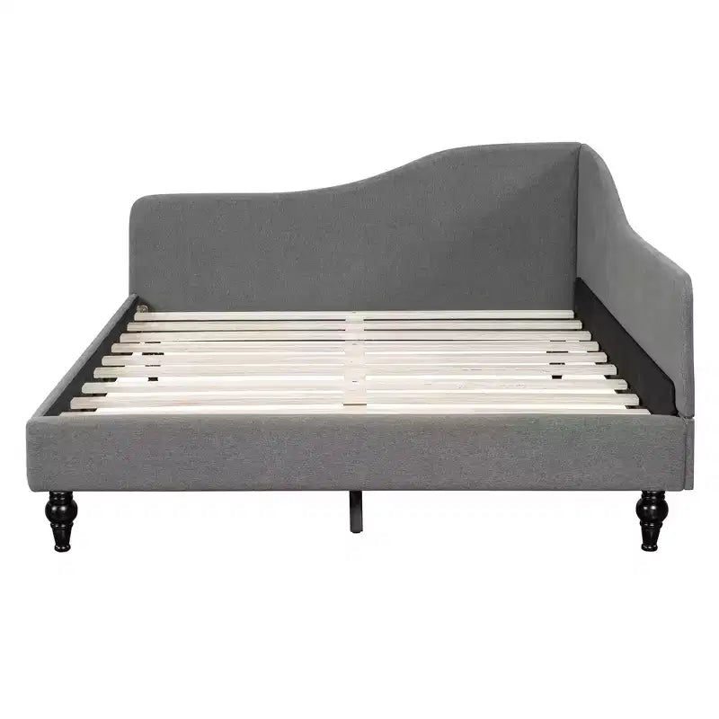 Lit de repos en forme de L capitonné pour deux lits/grand lit, Cadre de lit de repos d'angle en lin avec pieds en bois massif pour salon