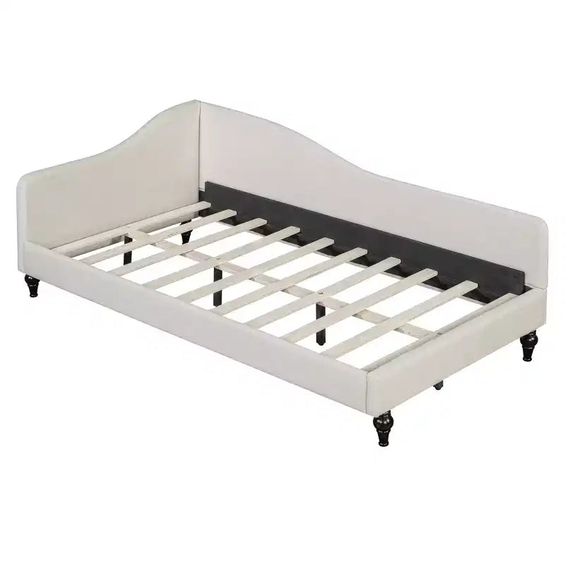 Lit de repos en forme de L capitonné pour deux lits/grand lit, Cadre de lit de repos d'angle en lin avec pieds en bois massif pour salon