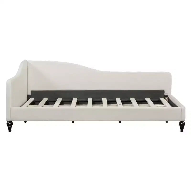 Lit de repos en forme de L capitonné pour deux lits/grand lit, Cadre de lit de repos d'angle en lin avec pieds en bois massif pour salon
