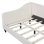 Lit de repos en forme de L capitonné pour deux lits/grand lit, Cadre de lit de repos d'angle en lin avec pieds en bois massif pour salon