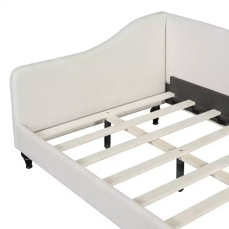 Lit de repos en forme de L capitonné pour deux lits/grand lit, Cadre de lit de repos d'angle en lin avec pieds en bois massif pour salon