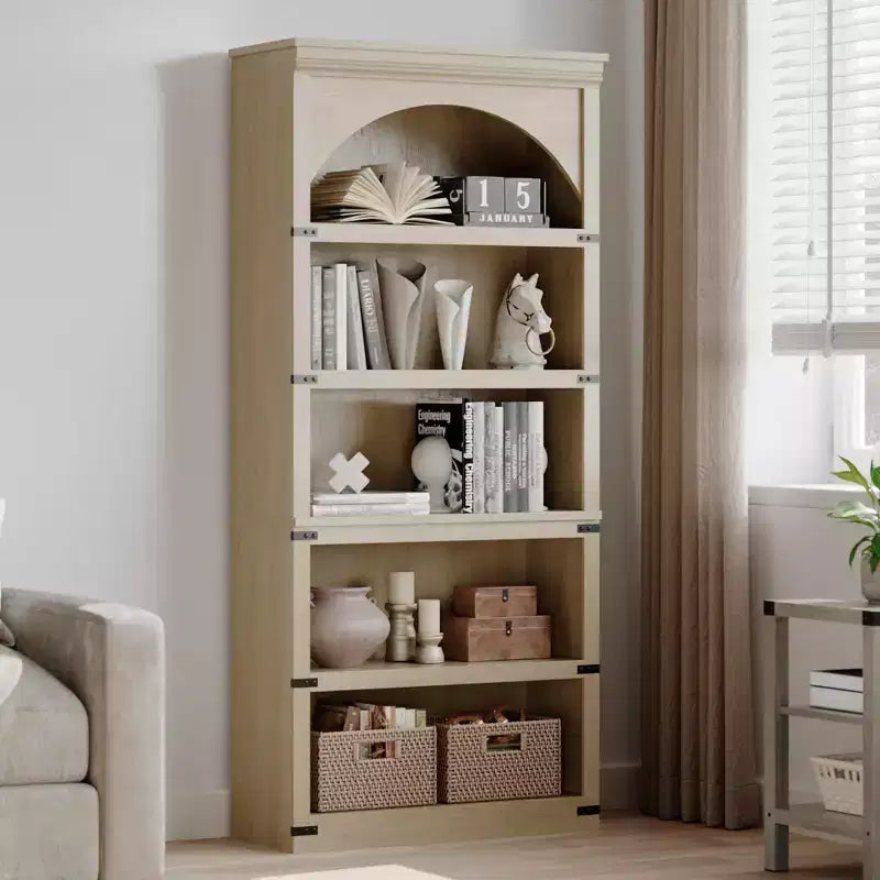 GustoWave Étagère haute en bois 68,7, étagère arche de ferme, bibliothèque arquée, bibliothèque à 5 niveaux, pour salon, bureau, bibliothèque