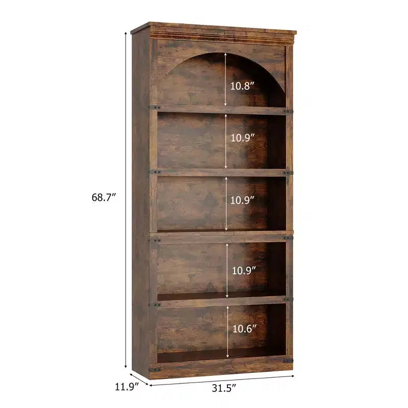GustoWave Étagère haute en bois 68,7, étagère arche de ferme, bibliothèque arquée, bibliothèque à 5 niveaux, pour salon, bureau, bibliothèque