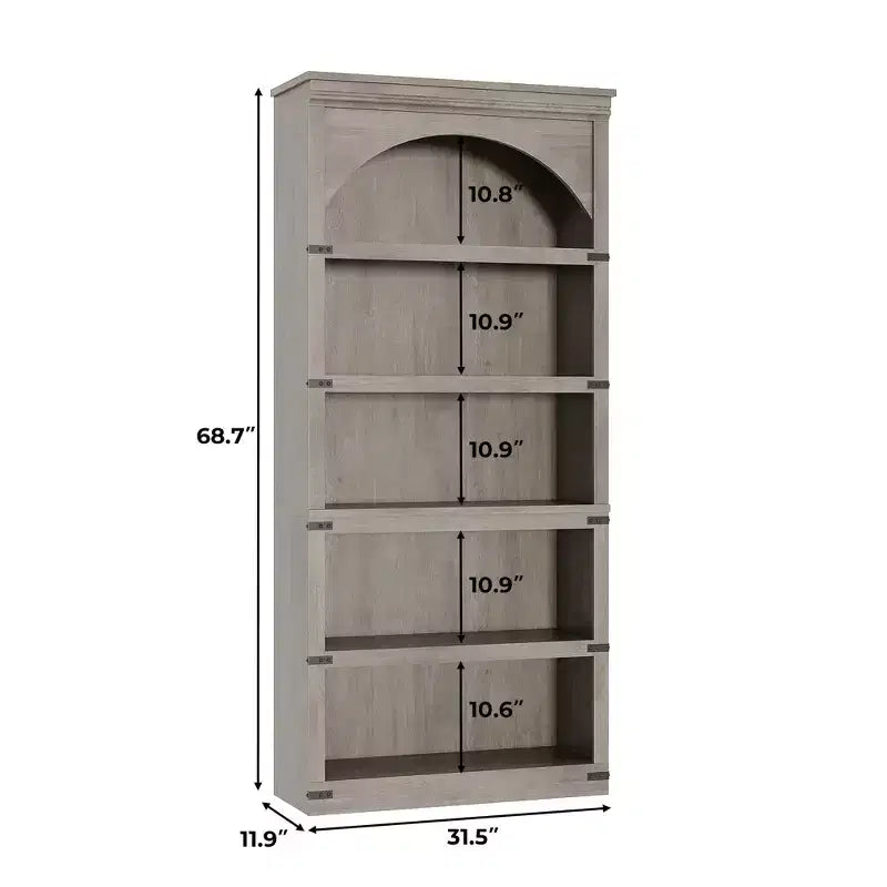 GustoWave Étagère haute en bois 68,7, étagère arche de ferme, bibliothèque arquée, bibliothèque à 5 niveaux, pour salon, bureau, bibliothèque