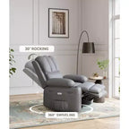 Fauteuil inclinable pivotant manuel surdimensionné GustoWave avec chauffage et massage, canapé inclinable pivotant rembourré en similicuir pour adultes
