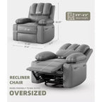Fauteuil inclinable pivotant manuel surdimensionné GustoWave avec chauffage et massage, canapé inclinable pivotant rembourré en similicuir pour adultes