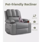 Fauteuil inclinable pivotant manuel surdimensionné GustoWave avec chauffage et massage, canapé inclinable pivotant rembourré en similicuir pour adultes