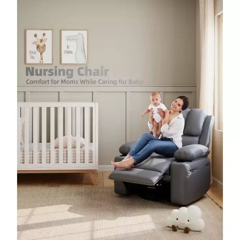 Fauteuil inclinable pivotant manuel surdimensionné GustoWave avec chauffage et massage, canapé inclinable pivotant rembourré en similicuir pour adultes